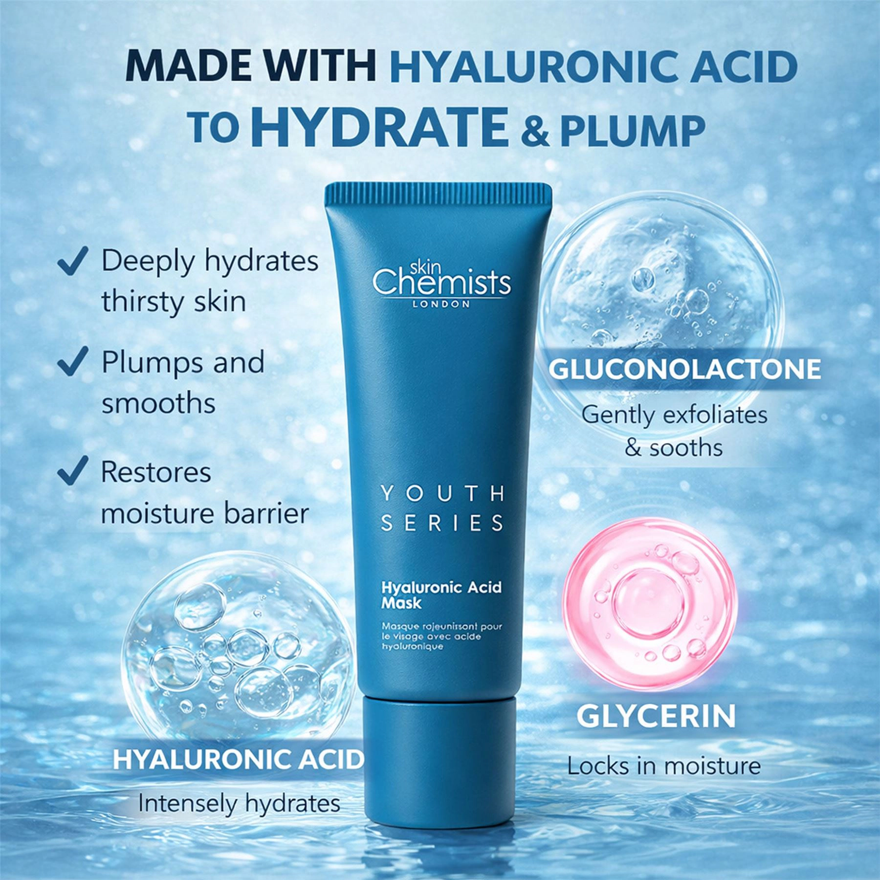 skinChemists Anti-Ageing Hyaluronic Acid Mask 50ml - Hydrating Treatment for Fine Lines, Wrinkles & Dryness