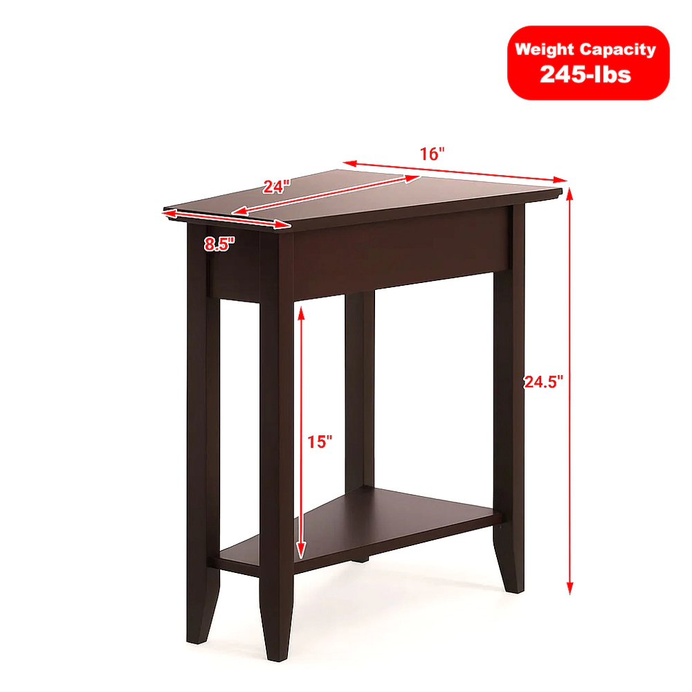 Hivvago Narrow Corner Side Table with Dual Shelves and Wooden Base