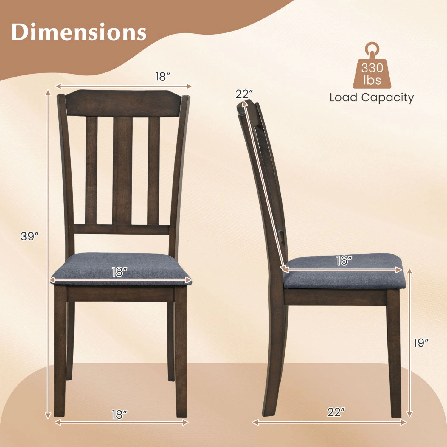 SlickBlue Rubber Wood Dining Chairs Set of 2, Faux Linen Upholstered