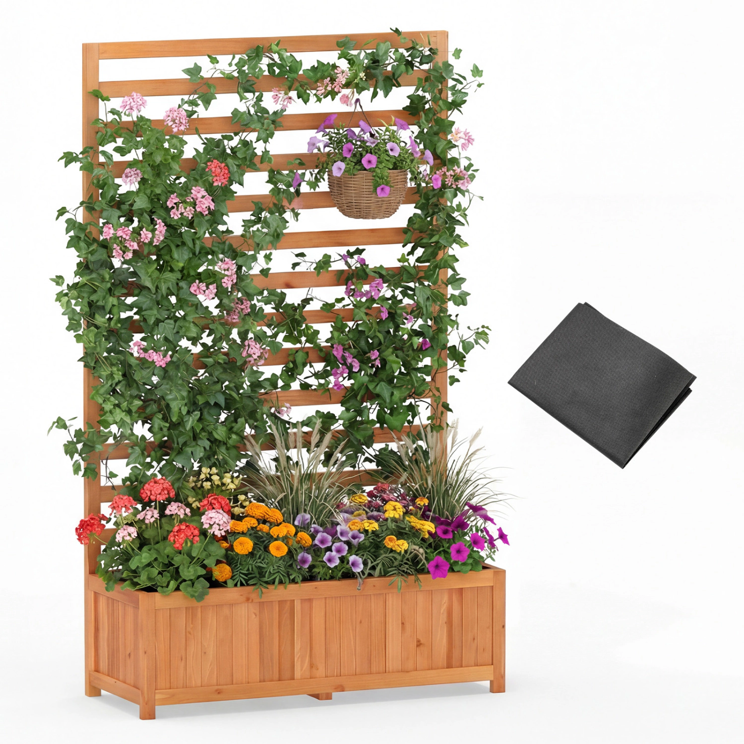 LJG Wooden Raised Garden Bed 59 Inch Tall Elevated Planter Box with Vertical Trellis