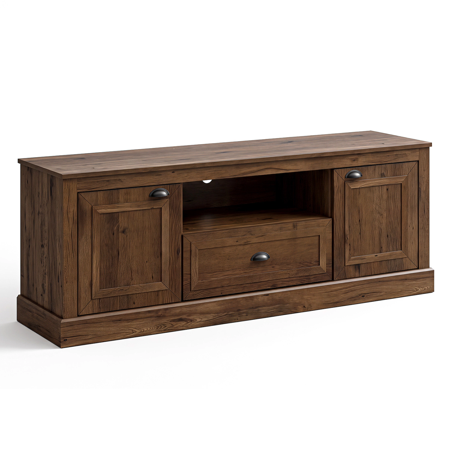 LJG Retro Farmhouse TV Stand for 70" TVs with 2 Doors & Removable Shelves