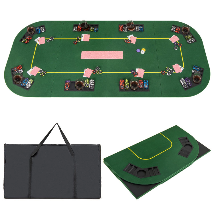 SUGIFT Green 8-Player Quad-Fold Poker Table Top with 8 Cup Holders and Carry Bag 79-in W 36-in D 2-in Folded H