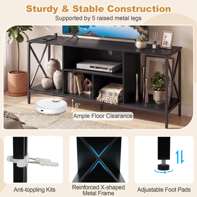 Hivvago Tv Stand With Led Lights For 65 Inch Entertainment Center Power Outlets