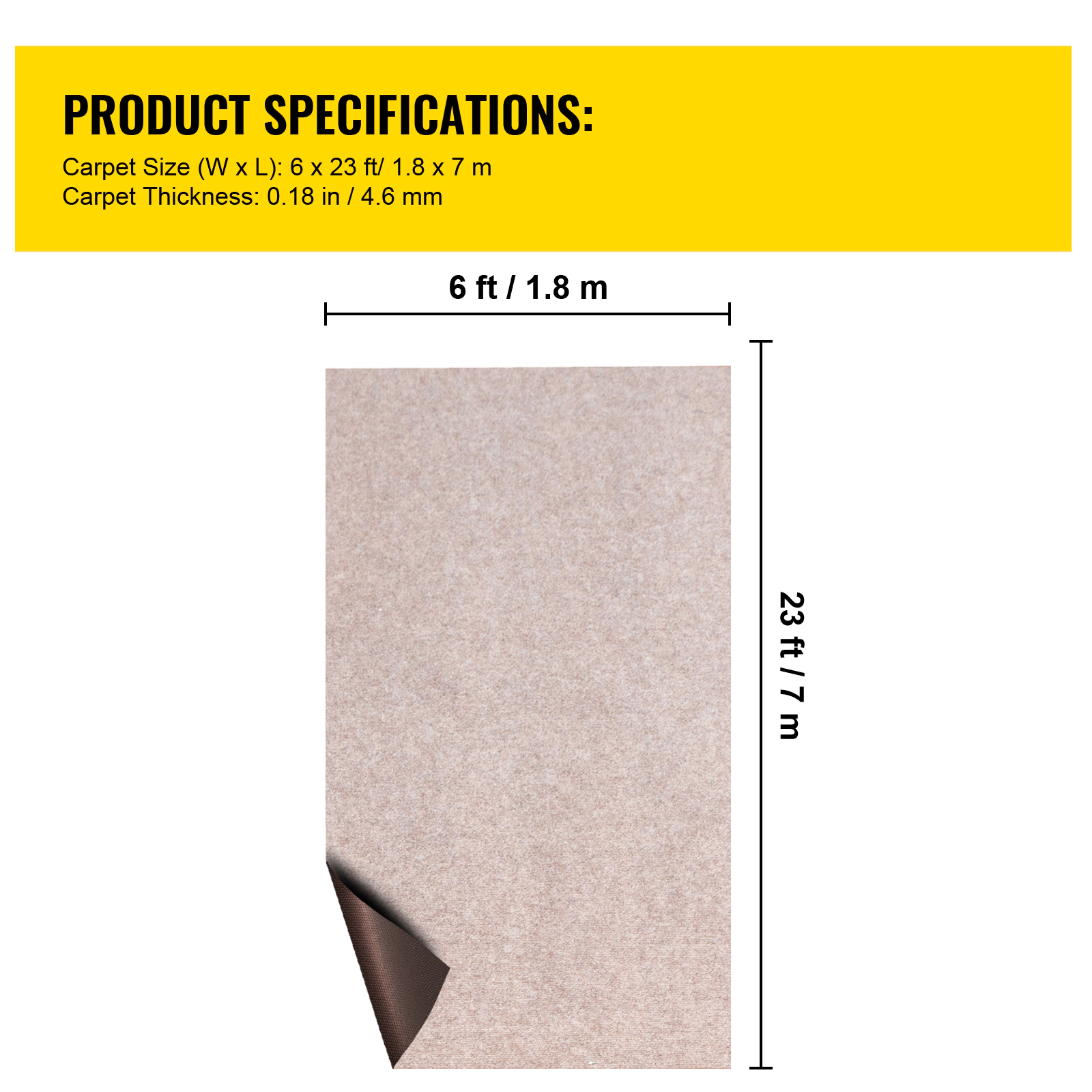 HONGGE Light Brown Marine Carpet 6 ft Boat Carpet Rugs Indoor Outdoor Rugs for Patio Deck Anti-Slide TPR Water-Proof