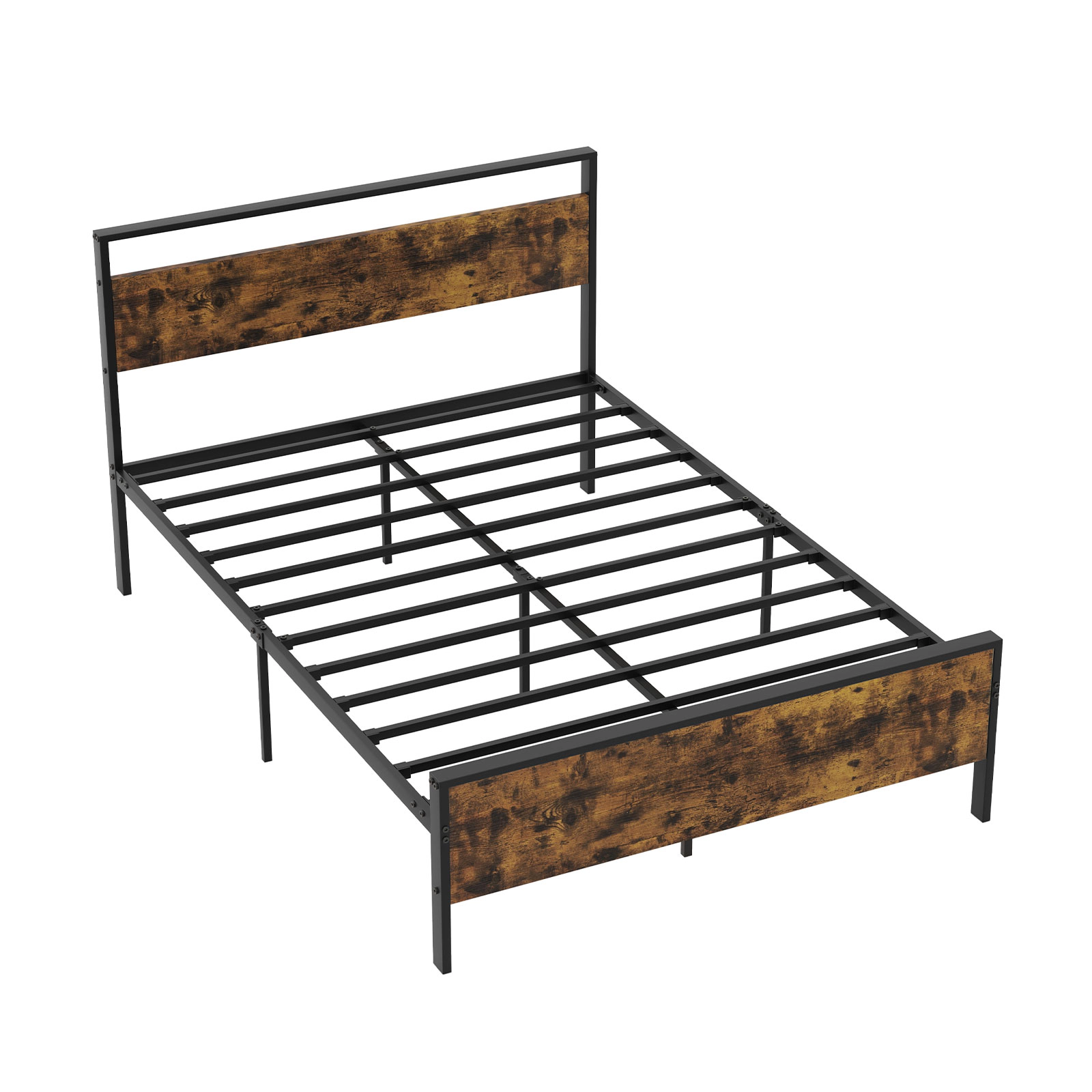 SUGIFT Full Size Platform Bed Frame with Rustic Wood Headboard and Footboard 800-lb Capacity Rustic Brown