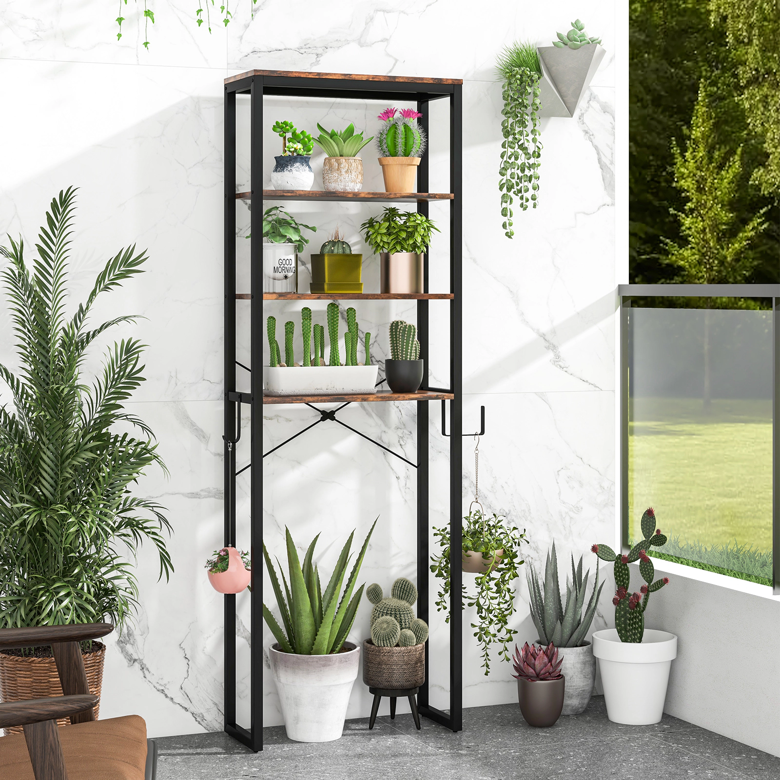 Slickblue Over The Toilet Storage Rack 4 Tier Bathroom Shelf Organizer Metal Wood Unit
