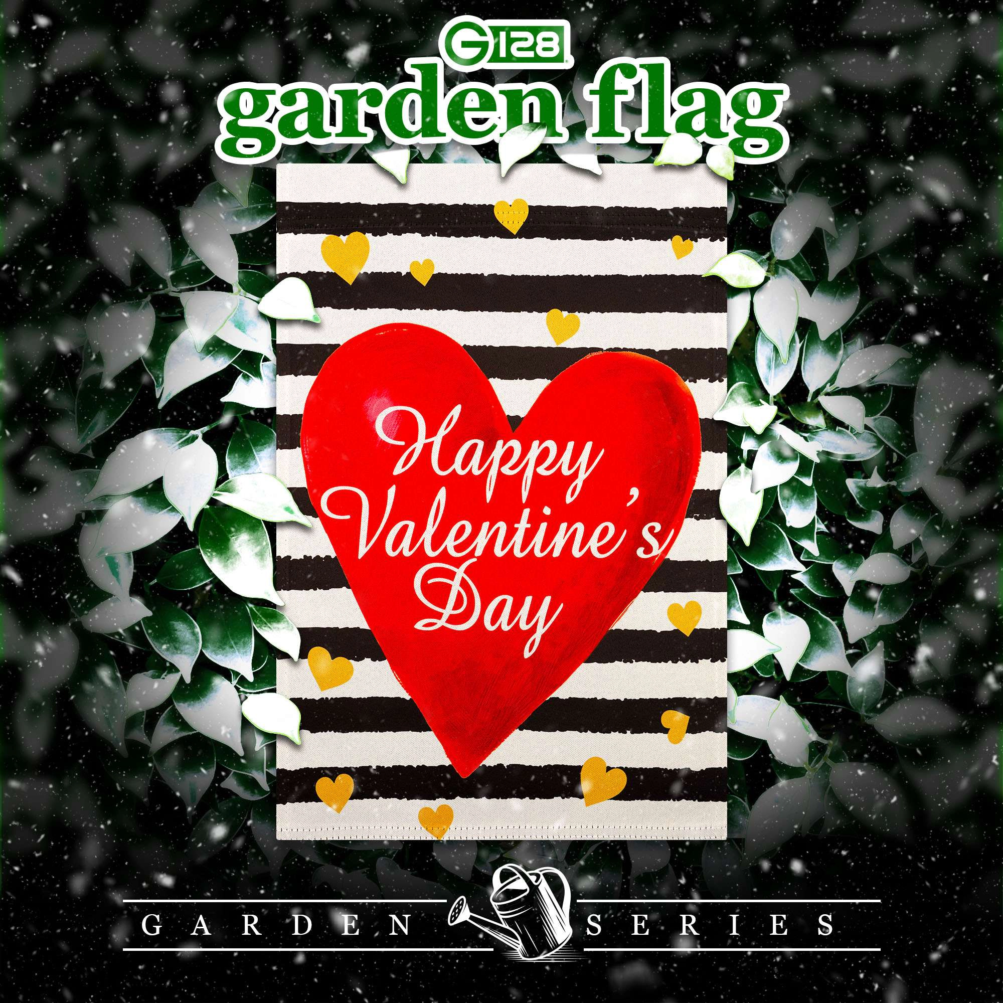 G128 Valentine’s Day Striped Heart Garden Flag 12x18 in double-sided