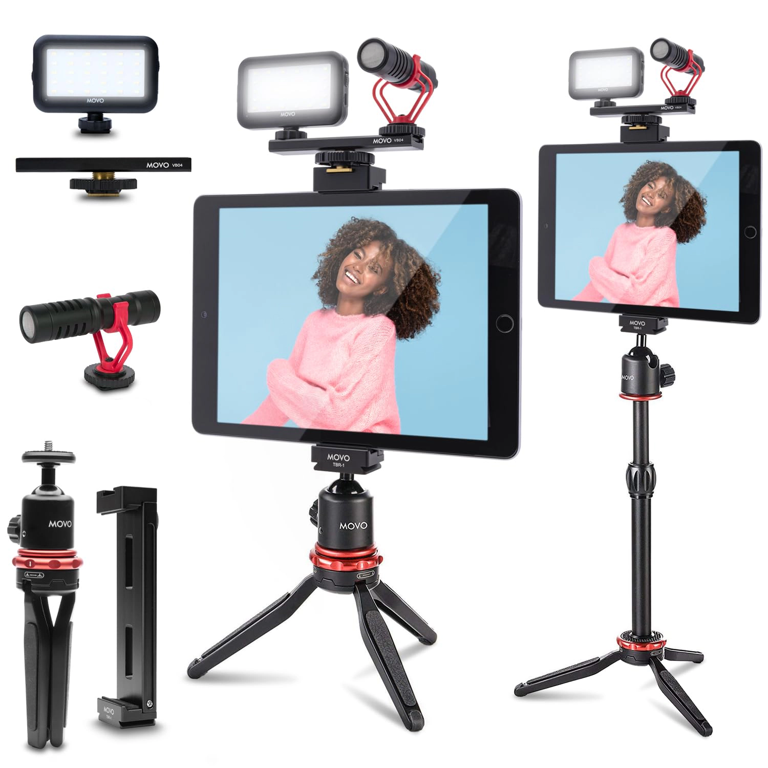 Movo Tablet Vlogging Kit for iPad with Mic Light Tabletop Tripod