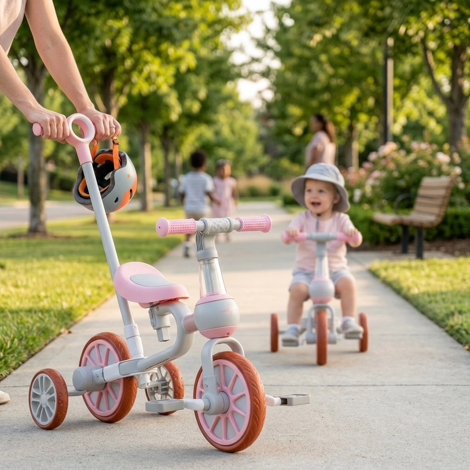 4-in-1 Kids Trike 4-Level Parent Push Handle Detachable Pedals and Training Wheels for Ages 2-4 Toddler Balance Bike