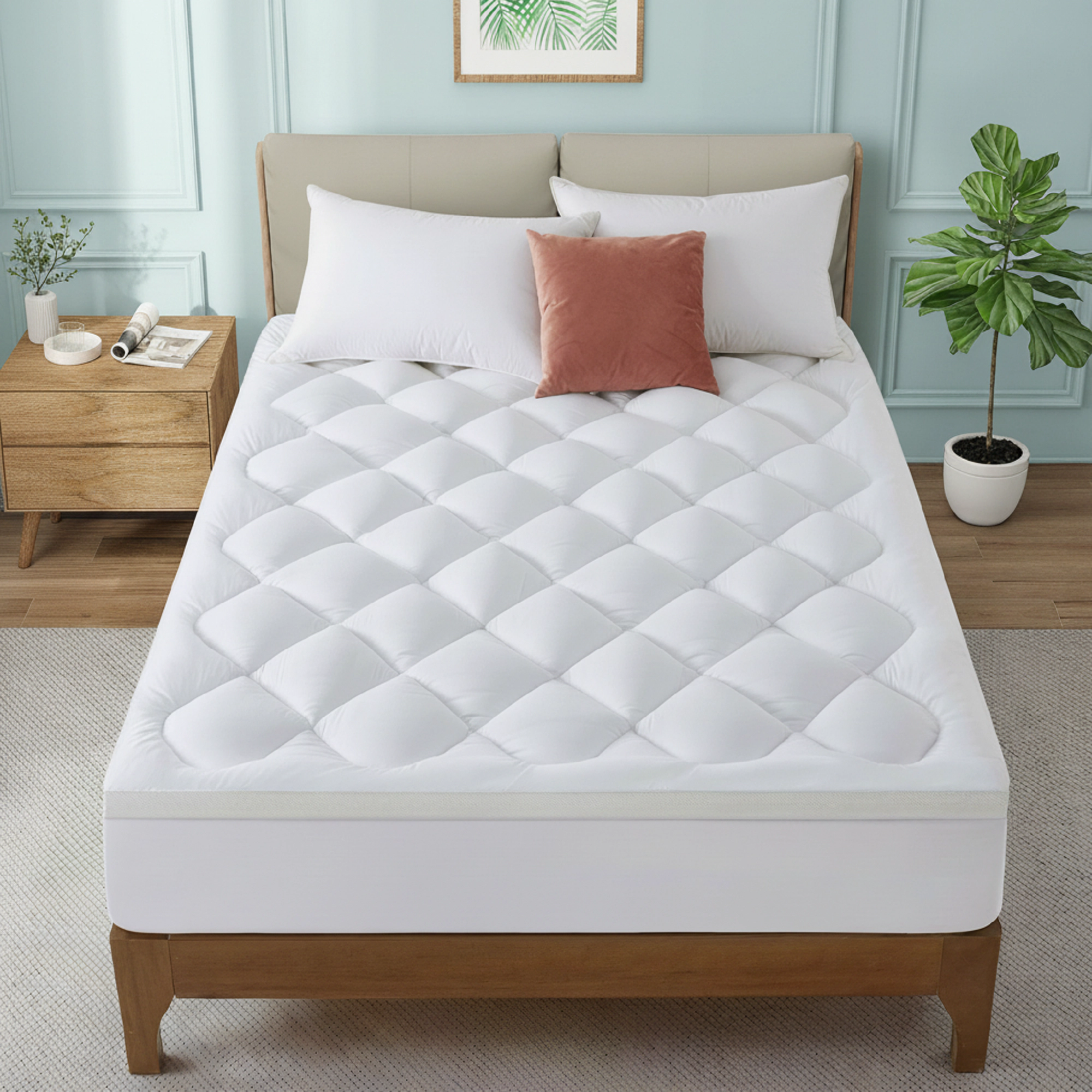 Unikome Waterproof Diamond-Quilted Ultra Plush Mattress Pad with Deep Pocket