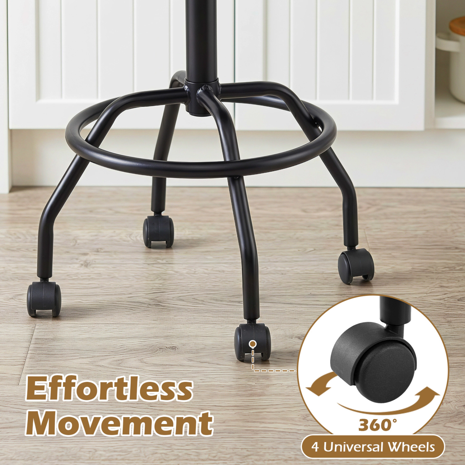 Glintex Adjustable Swivel Bar Stool with Backrest and 4 Universal Wheels, Black