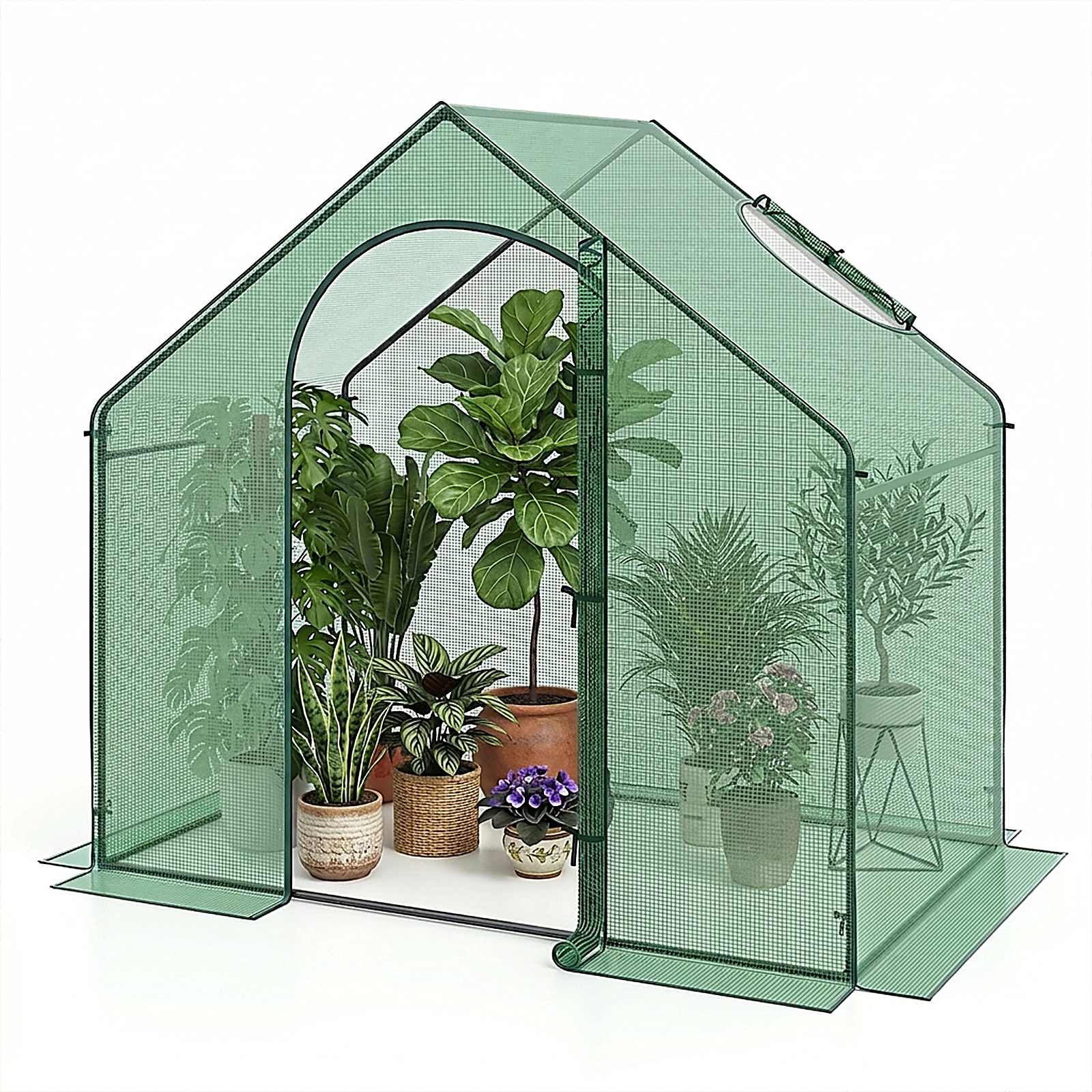 SUGIFT Green 71-in x 40-in Portable Small Greenhouse with PE Cover Zippered Door and Top Vent