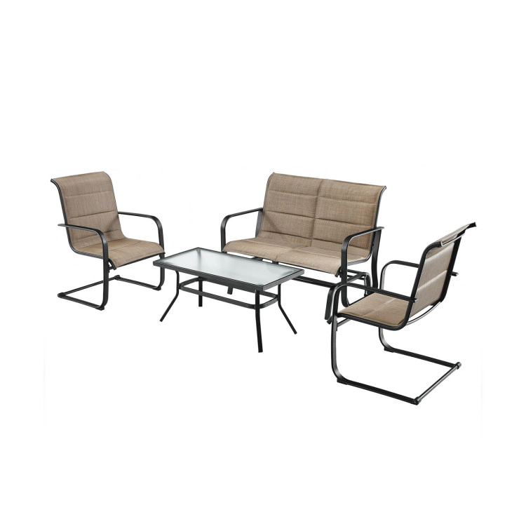 Hivvago 4 Pieces Outdoor Patio Furniture Set With Padded Glider Loveseat And Coffee Table-Brown
