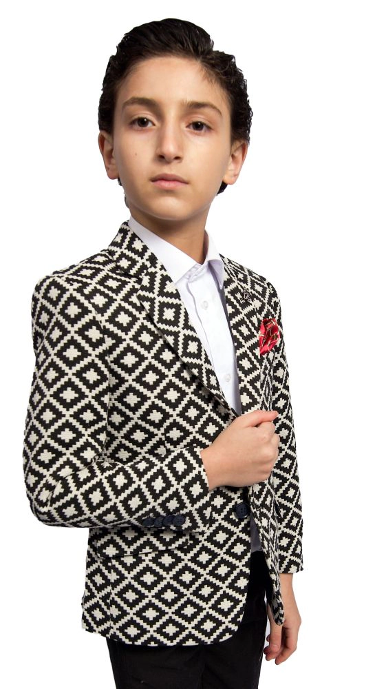 Elie Balleh Boys Slim Fit Stamp Boucle Blazer