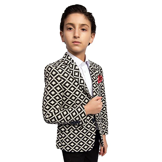 Elie Balleh Boys Slim Fit Stamp Boucle Blazer