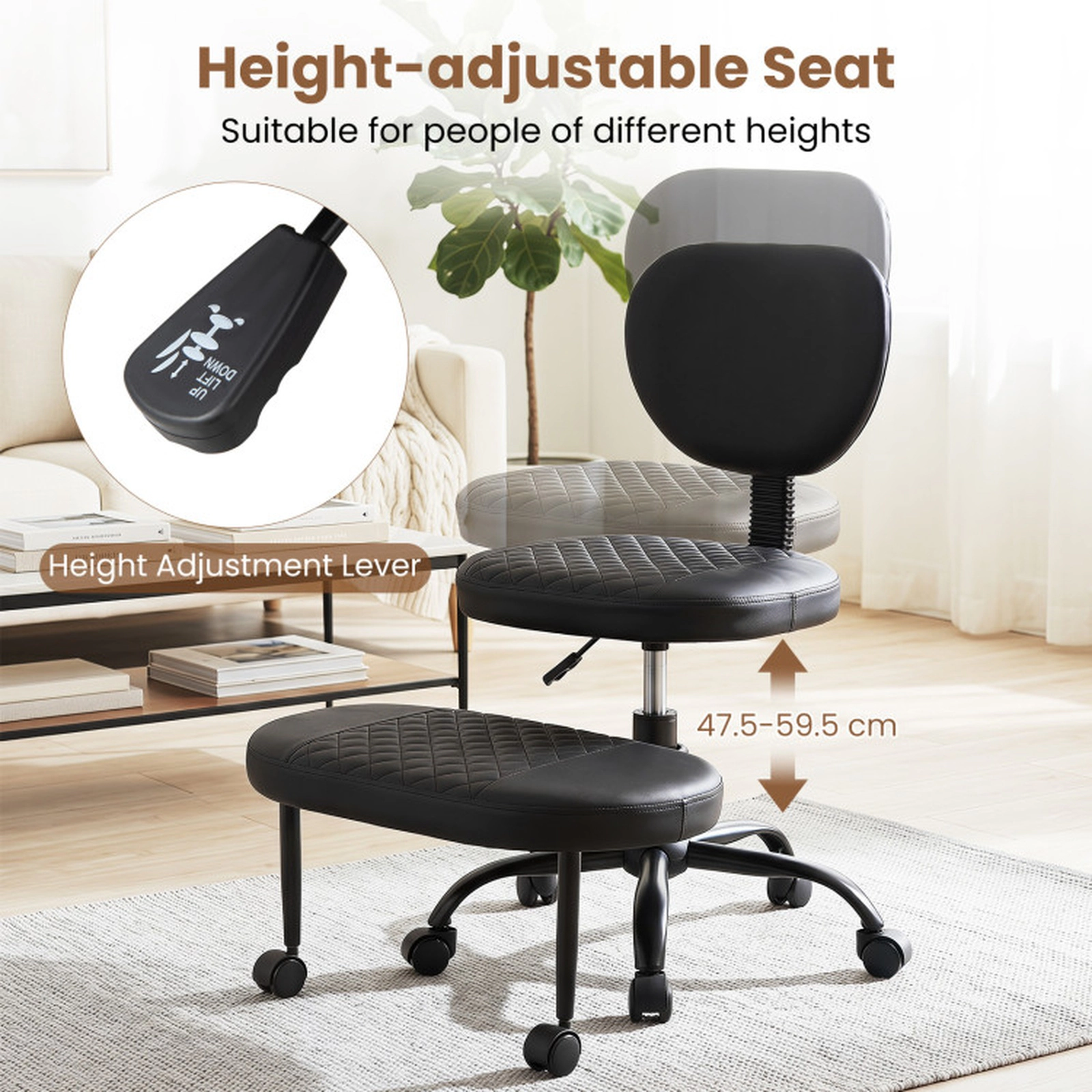 SUGIFT 360-Degree Rotatable Footrest Cross Legged Office Chair 34.5-in x 25-in x 31-in 19-in Seat Height Black