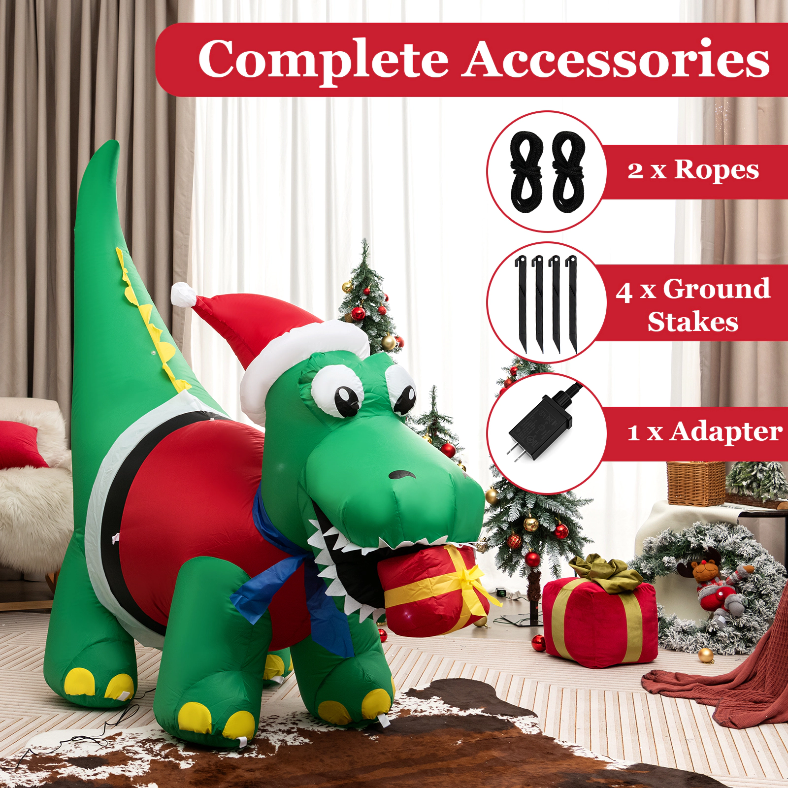 SUGIFT Inflatable Dinosaur Christmas Yard Decoration with LED Lights 6-ft Tall Green