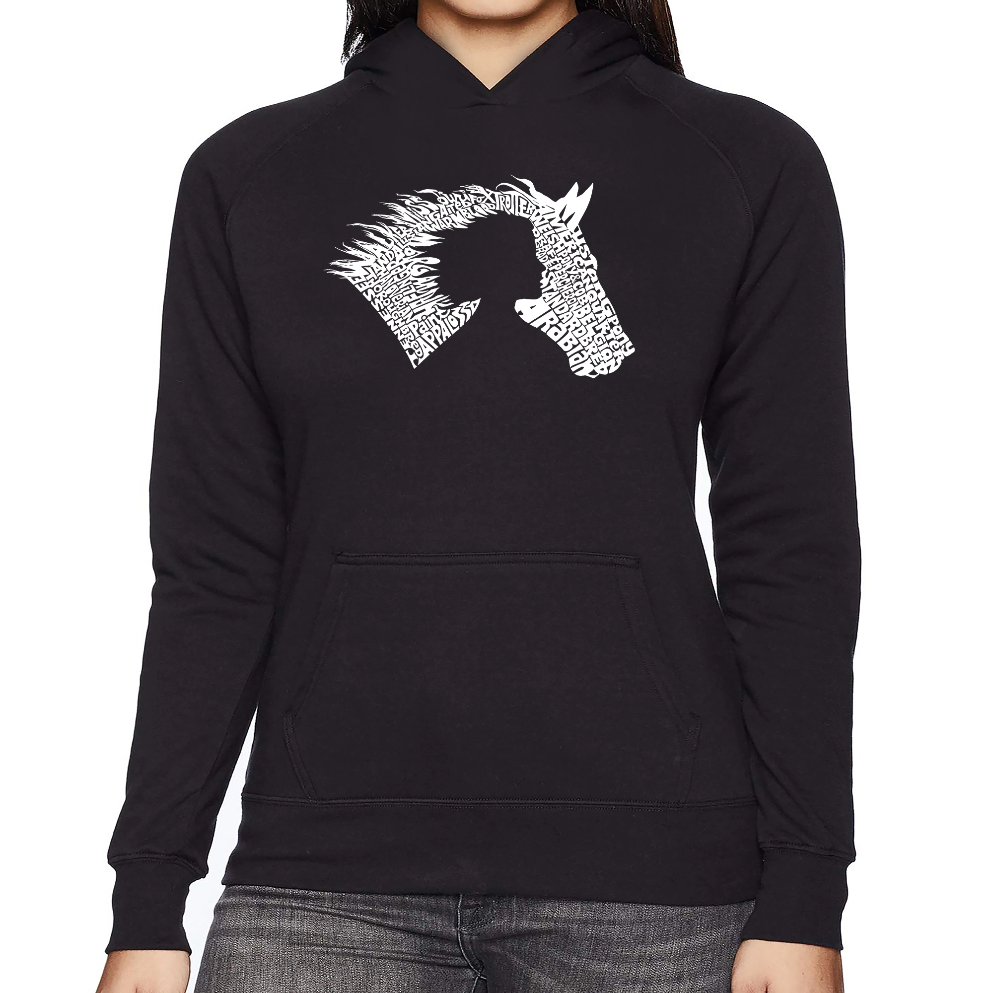 LA Pop Art Girl Horse - Women's Word Hooded Sweatshirt