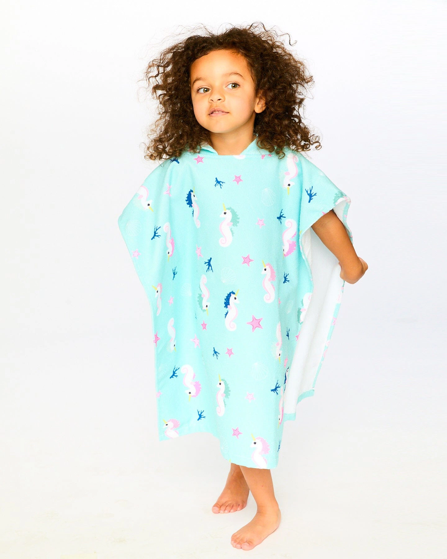 Deux par Deux Girls Hooded Beach Towel Seahorse Print