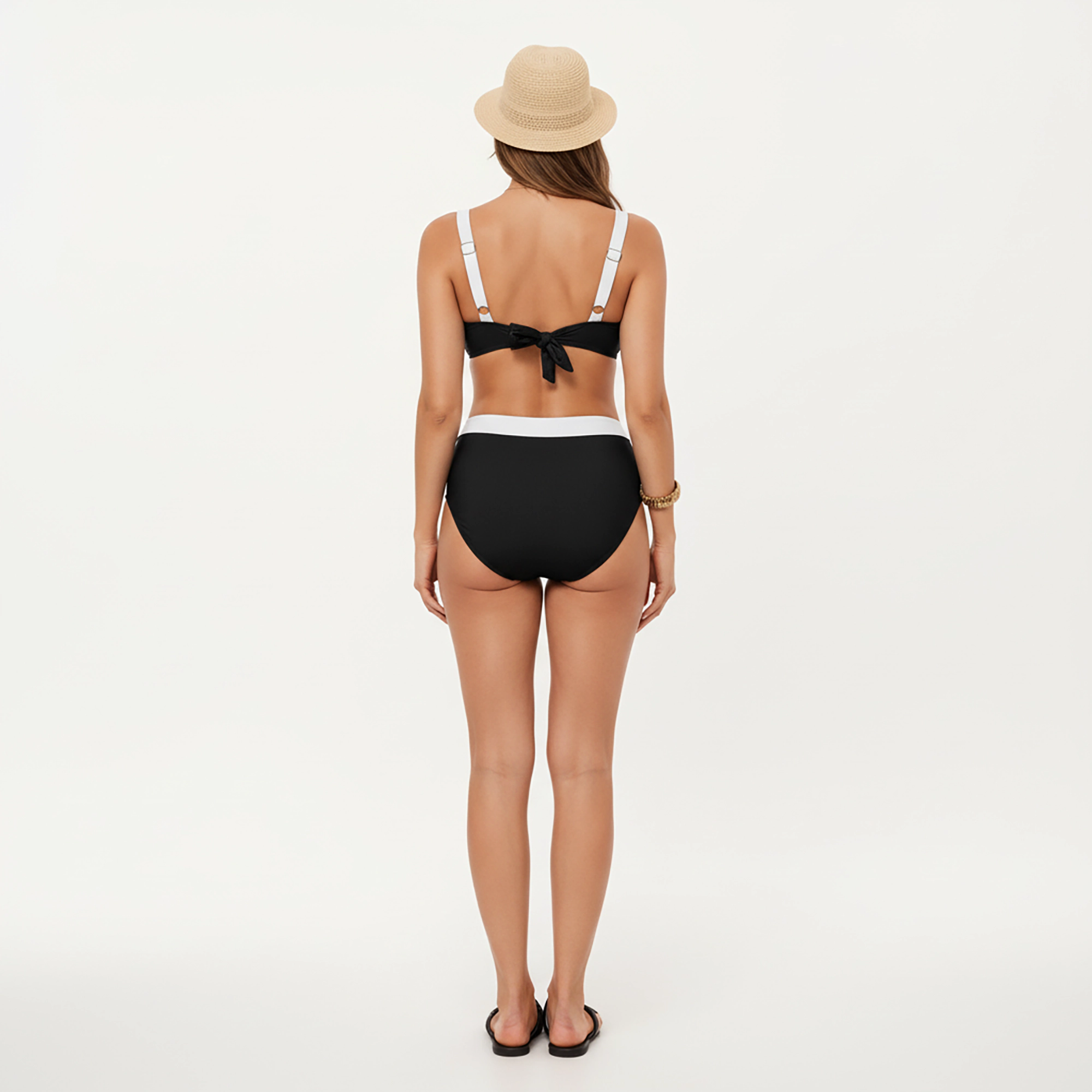 Anna-Kaci Women Color Block 2-Piece Bikini Set - Scoop Neck Top, High-Waist Tummy Control Bottoms