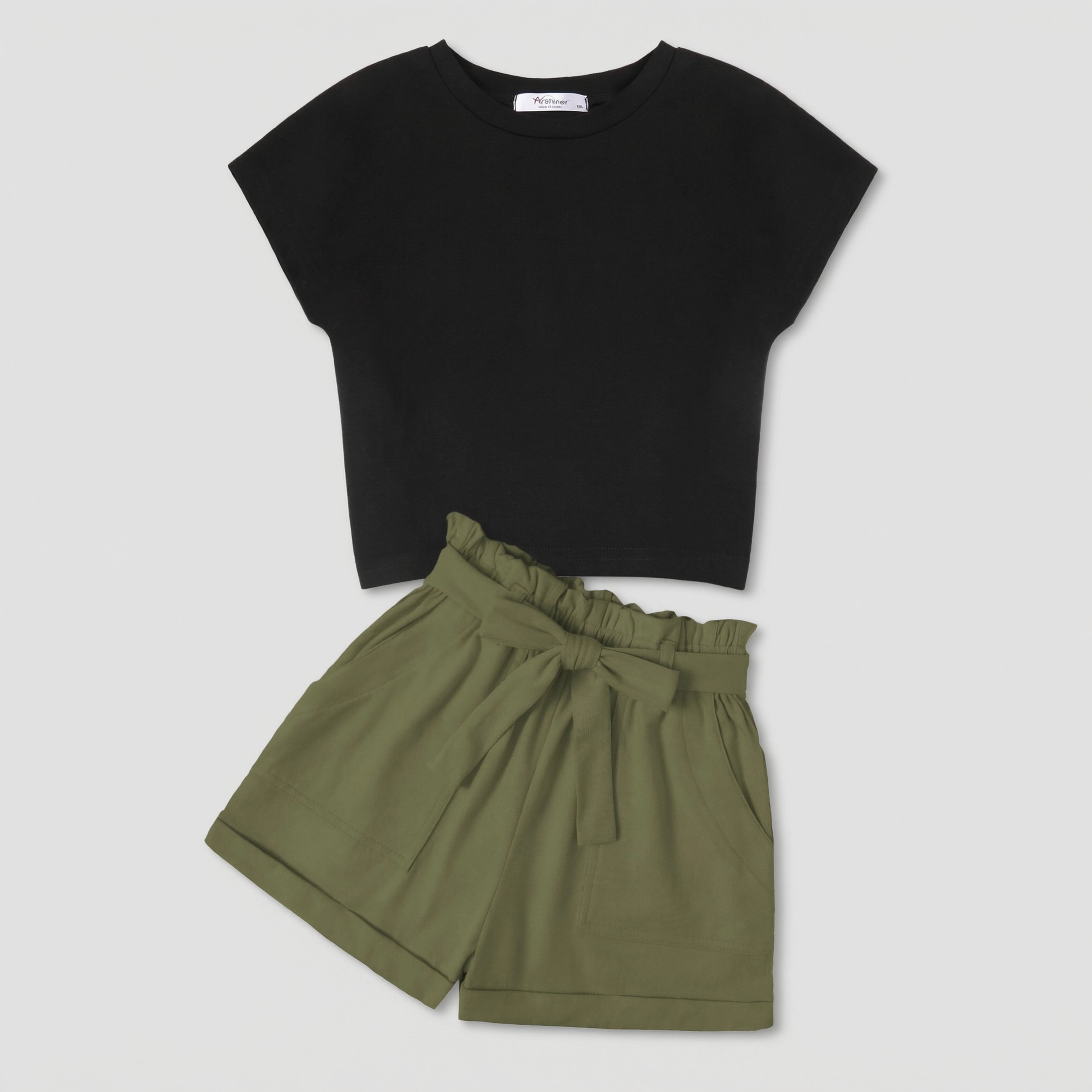Arshiner Girls Clothes Summer Outfits Piece Set Drop Shoulder Short Sleeve Shirts And Paperbag
