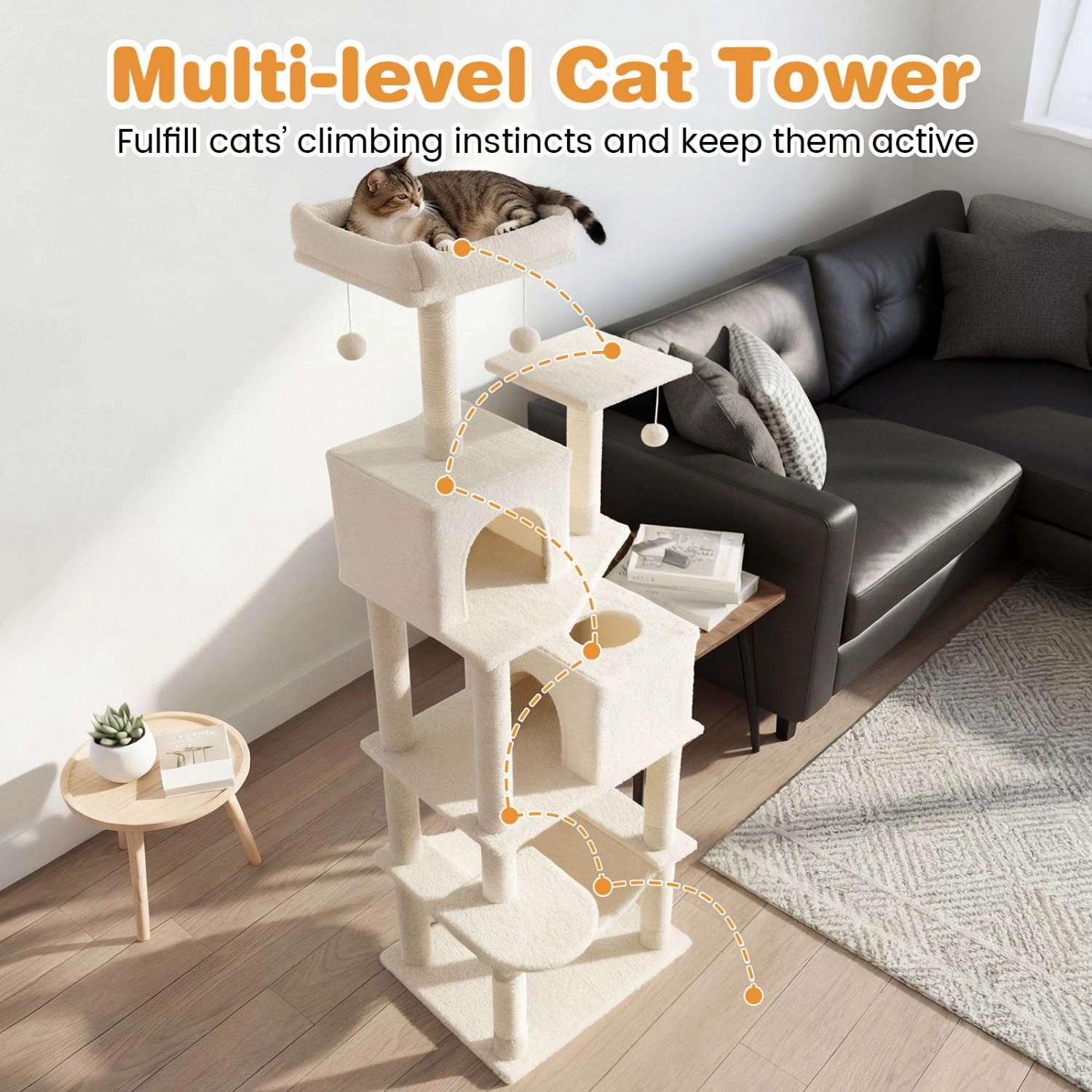 SlickBlue 58-Inch Cat Tower with Condos, Perch and Scratching Posts