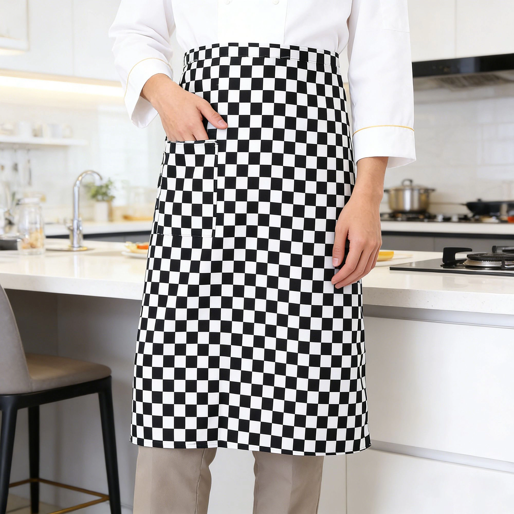 Alilang Unisex Checkered Waist Apron with Front Pocket Half Apron for Cooking Baking Serving Cleaning