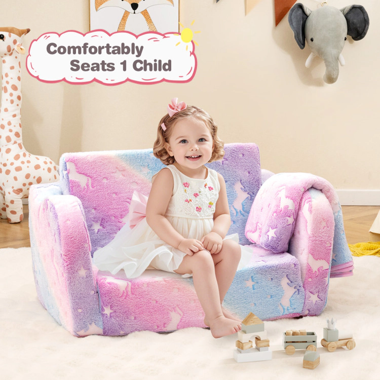 Hivvago 2-In-1 Folding Kids Couch With Blanket Glow The Dark