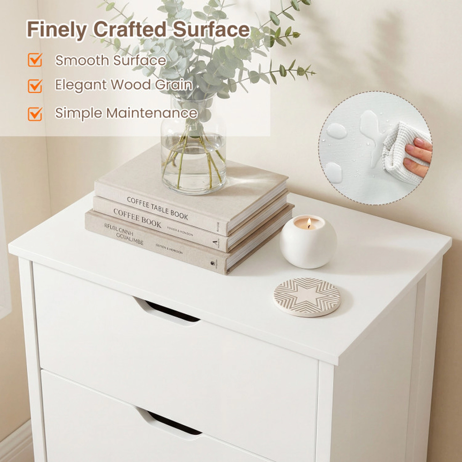 SUGIFT White Anti-Tipping Kits 4-Drawer Wooden Dresser Nightstand