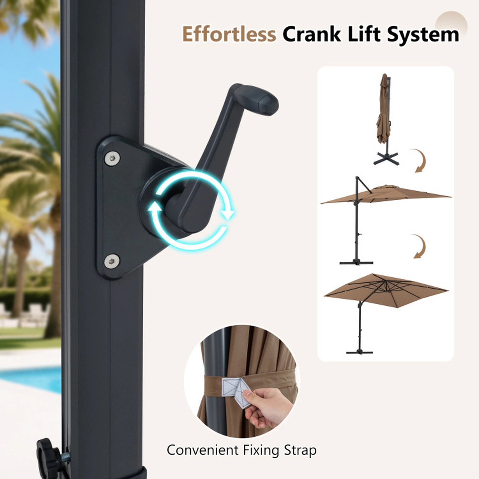 SUGIFT Brown Aluminum Pole and 220 LB Base 11 x 9 FT Offset Hanging Patio Umbrella