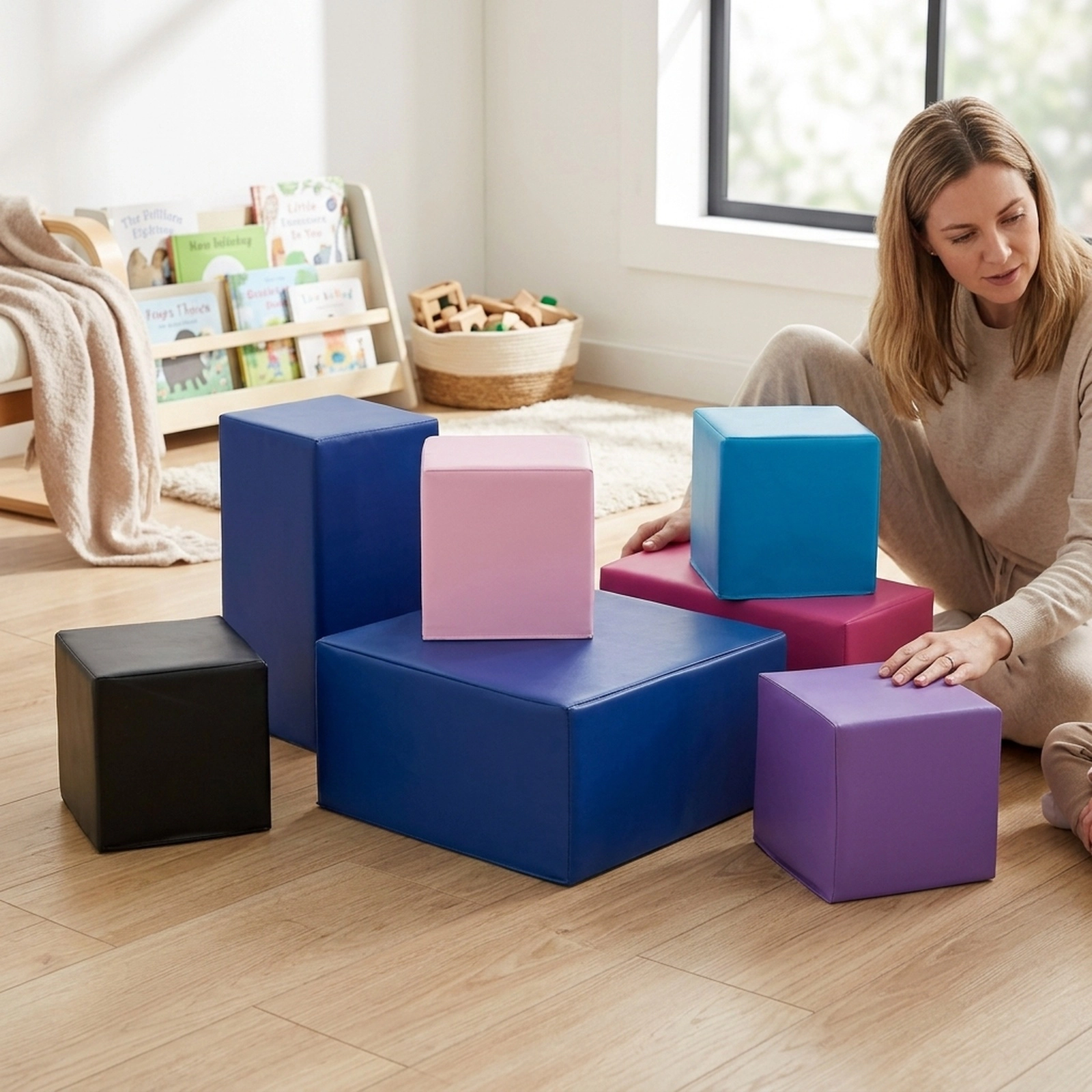 7-Piece Large Foam Building Blocks for Toddlers Soft Stacking Set 8-in Cubes Tear-Resistant Stitching EPE Core