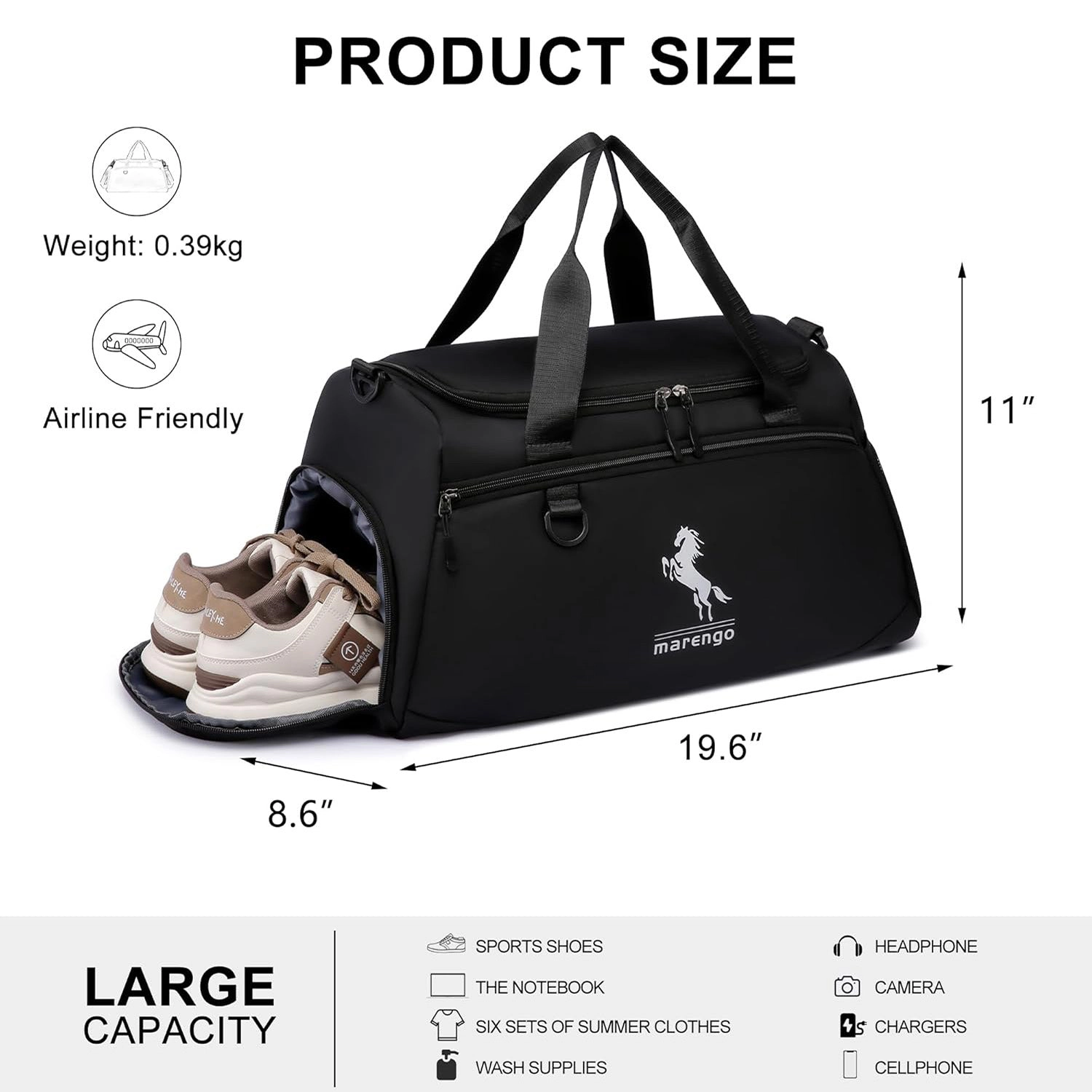 GBruno Waterproof 37L Gym Duffle Bag With Shoe Compartment