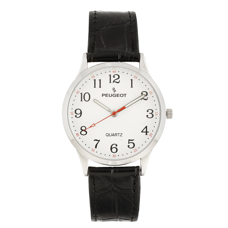Peugeot Women's 40mm Large Face Watch with Bold Arabic Numerals and Leather Band