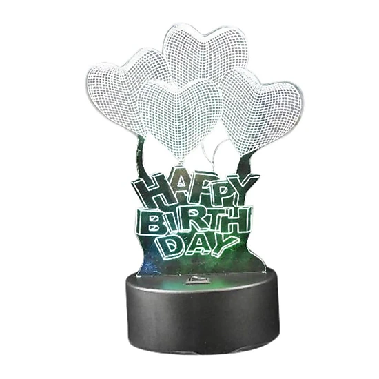 Home Collection 3D Happy Birthday LED Night Light, 7-Color Changing
