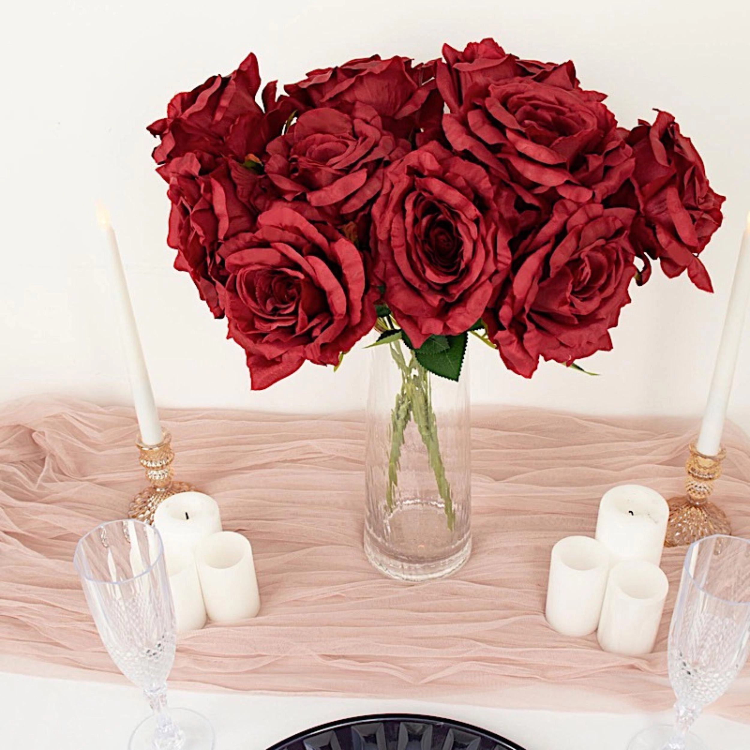 Home Collection Set of 2, 17-Inch Artificial Silk Rose Flower Bushes