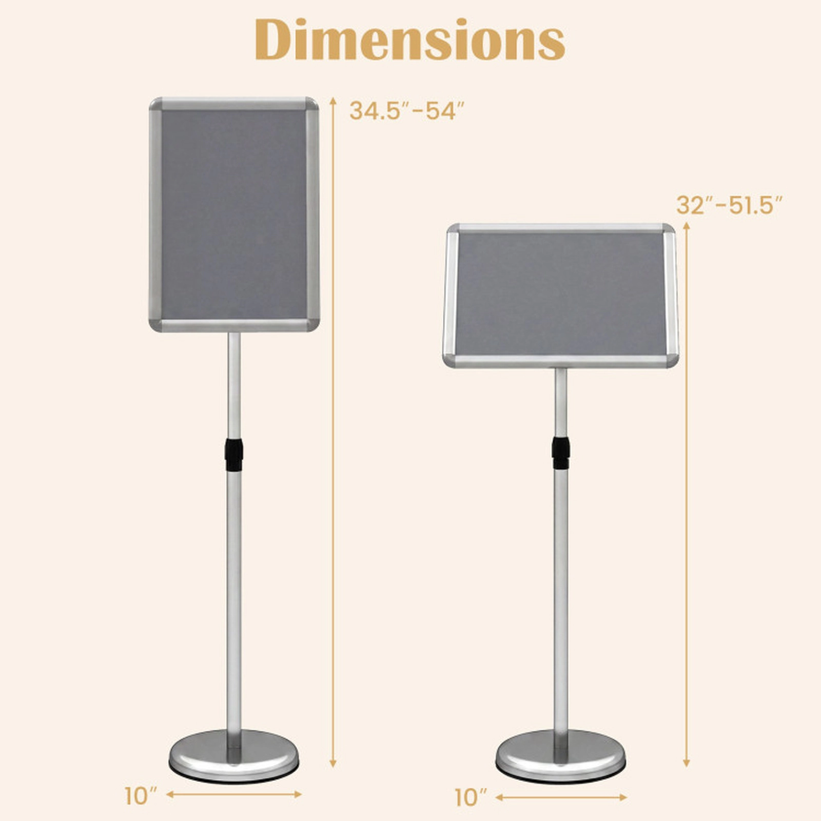 SUGIFT Height 11 x 17-in Sign Holder Stand with Snap-Open Frame for Desks 34.5-54-in Vertical Height Black/Silver