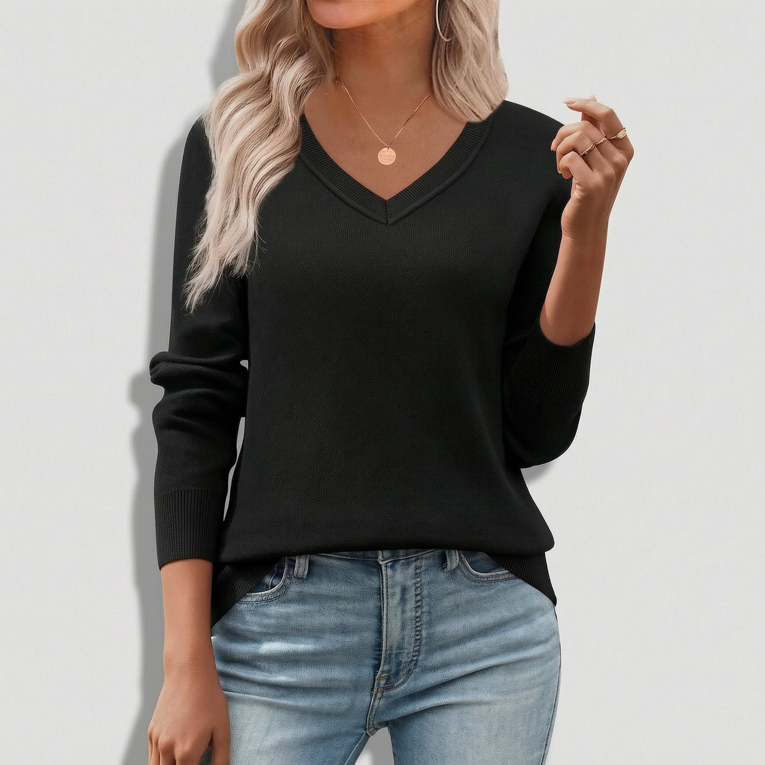 Zeagoo Women's V-Neck Long Sleeve Ribbed Knit Pullover