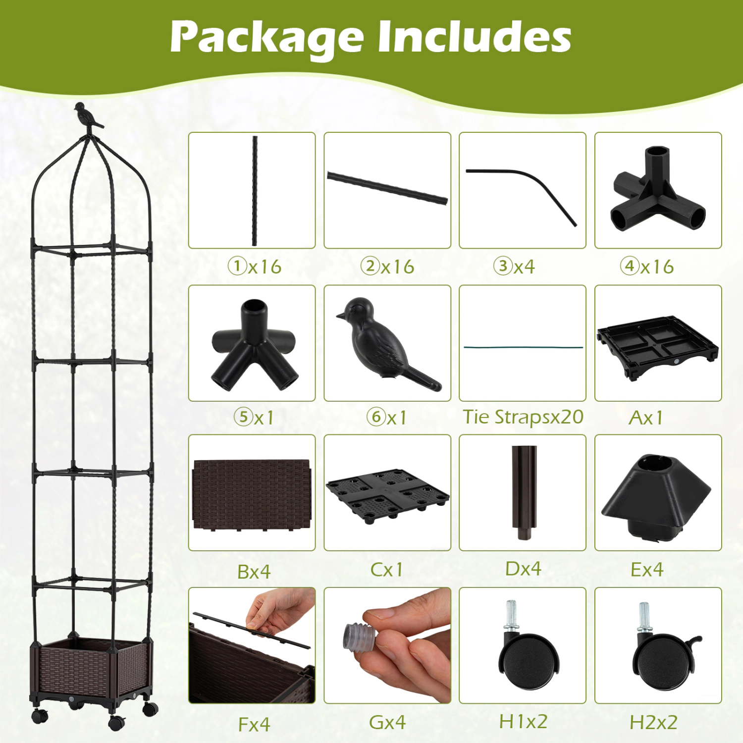 LJG Indoor Outdoor Raised Garden Bed with Trellis and Self-Drainage and Wheels