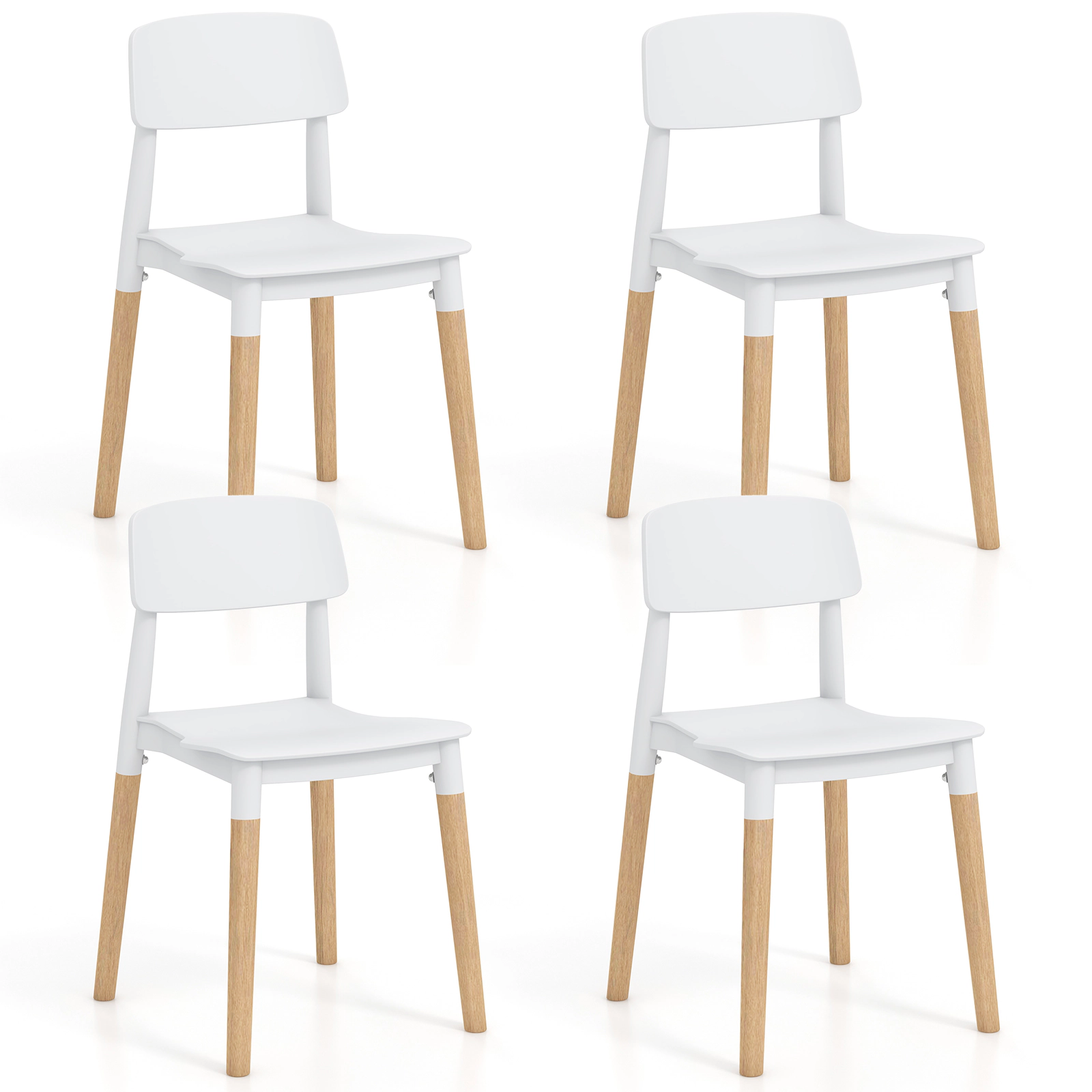 SUGIFT White Modern Ergonomic Backrest Beech Wood Legs Set of 4 Dining Side Chairs