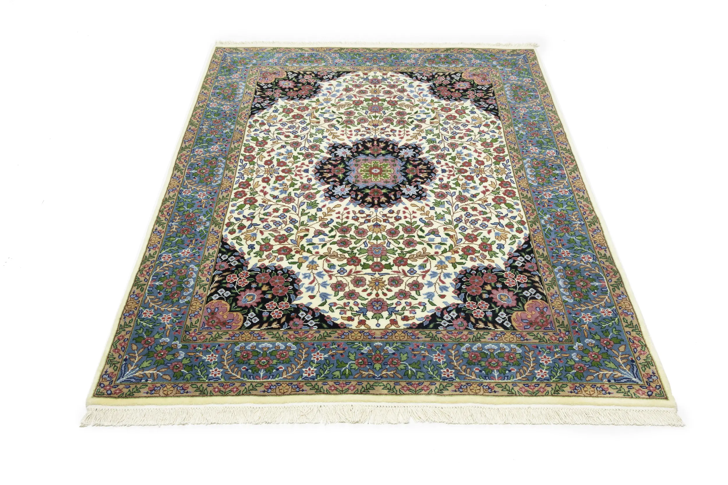 Magic Rugs 5'0 X 6'10 Hand Knotted Cream Kirman Floral Oriental Wool Rug