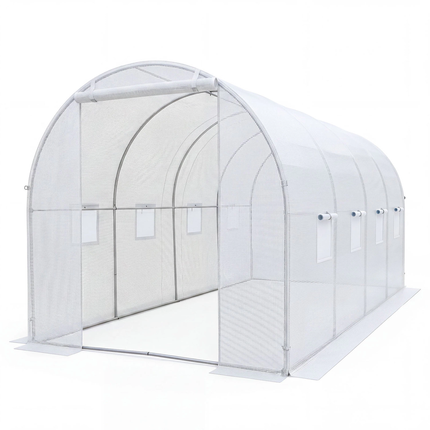 SUGIFT White 15-ft x 7-ft Walk-in Tunnel Greenhouse with Galvanized Steel PE Cover and 8 Mesh Windows
