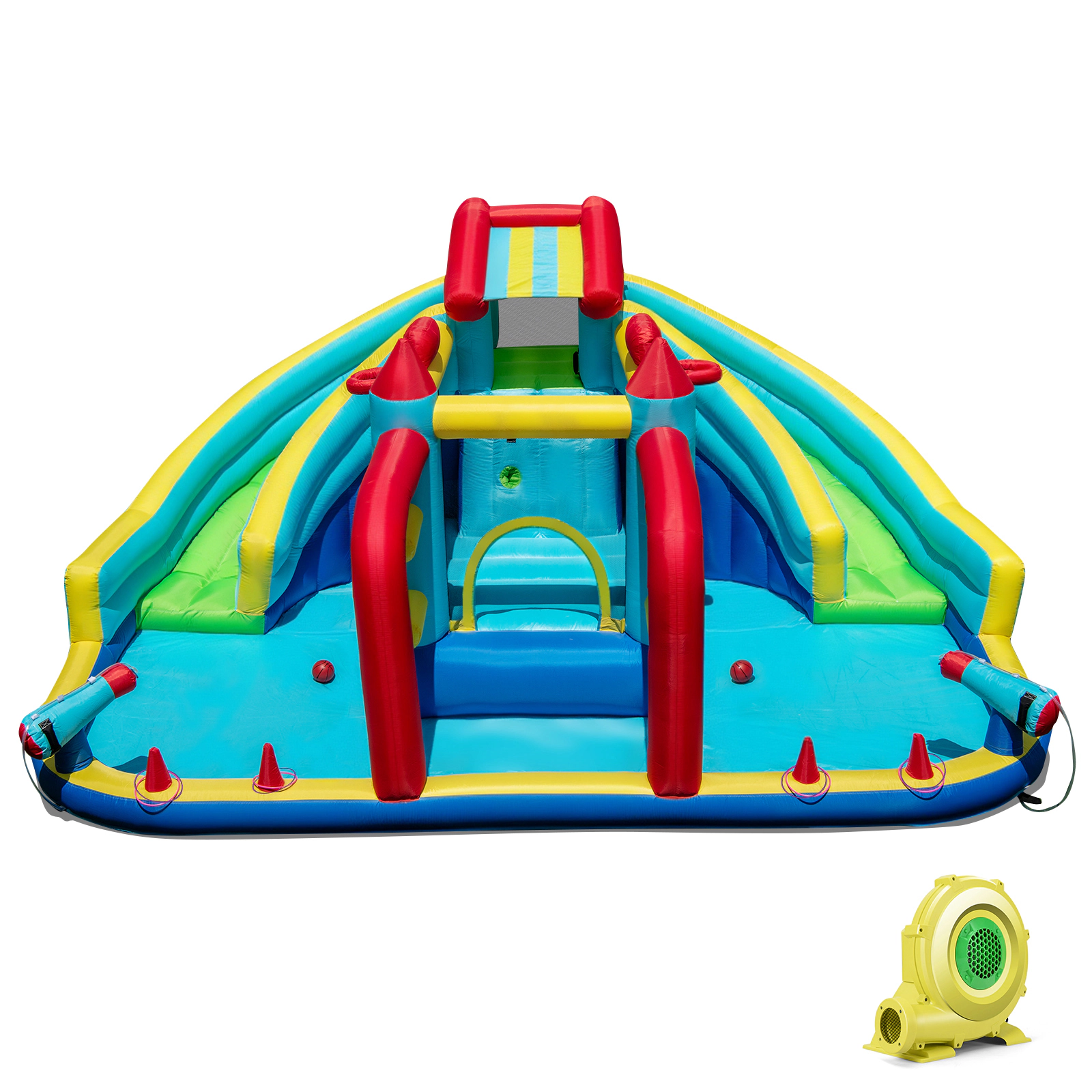 SUGIFT Inflatable Double Water Slide Park Bounce House with Obstacle Course 66-lb Capacity Ages 3-12 Multi-Colored