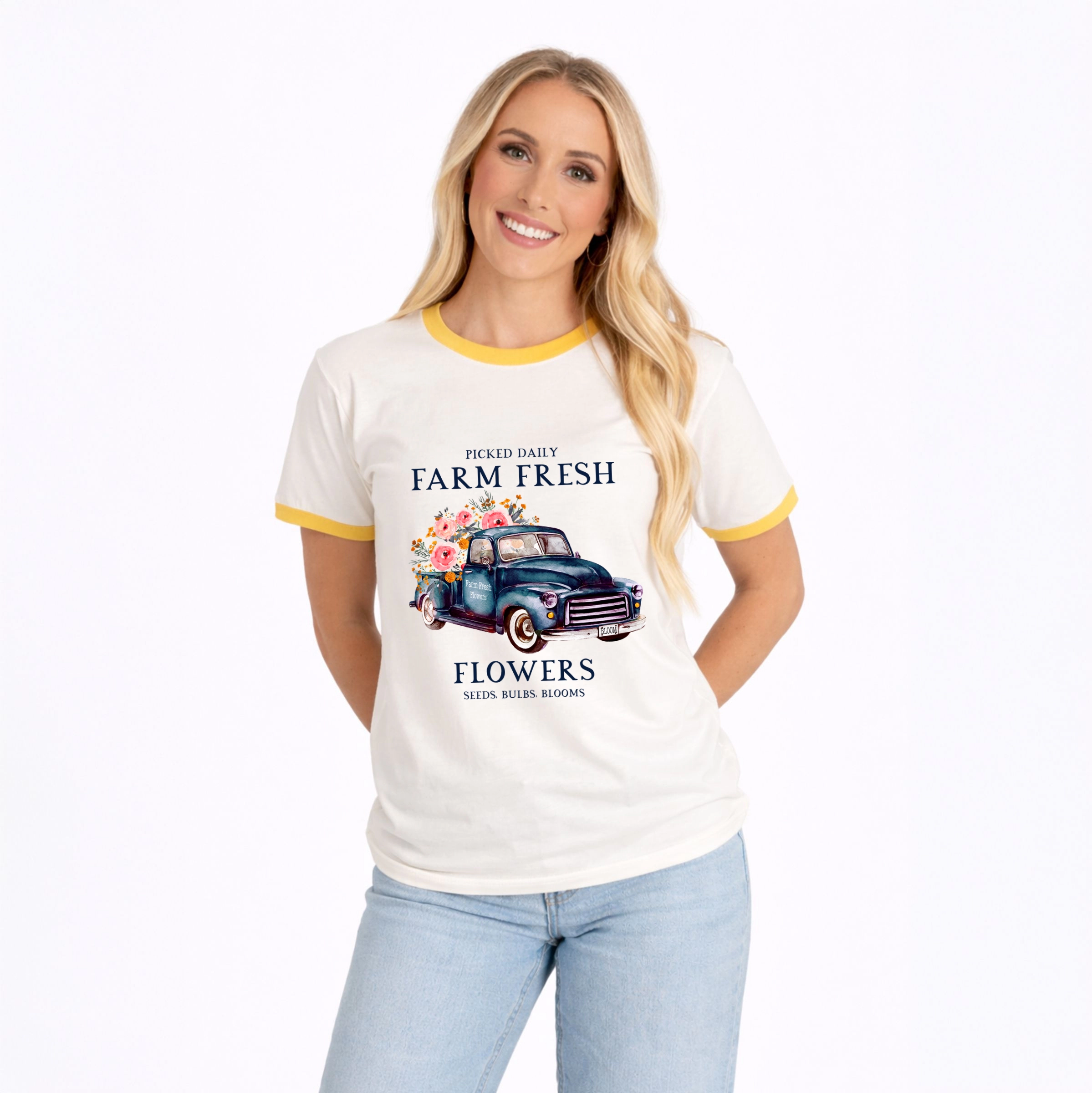 Simply Sage Market - Farm Fresh Flowers Truck Women's Ringer Graphic T-Shirt