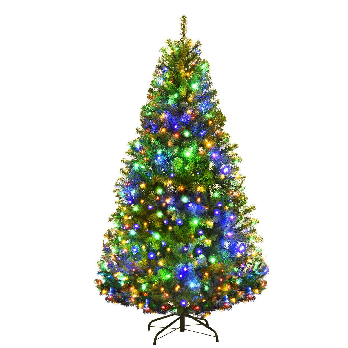 SUGIFT Dense PVC Needle Hinged Artificial Christmas Tree 5-ft Tall 2.8-ft Diameter Pre-Lit with 150 LED Lights Green