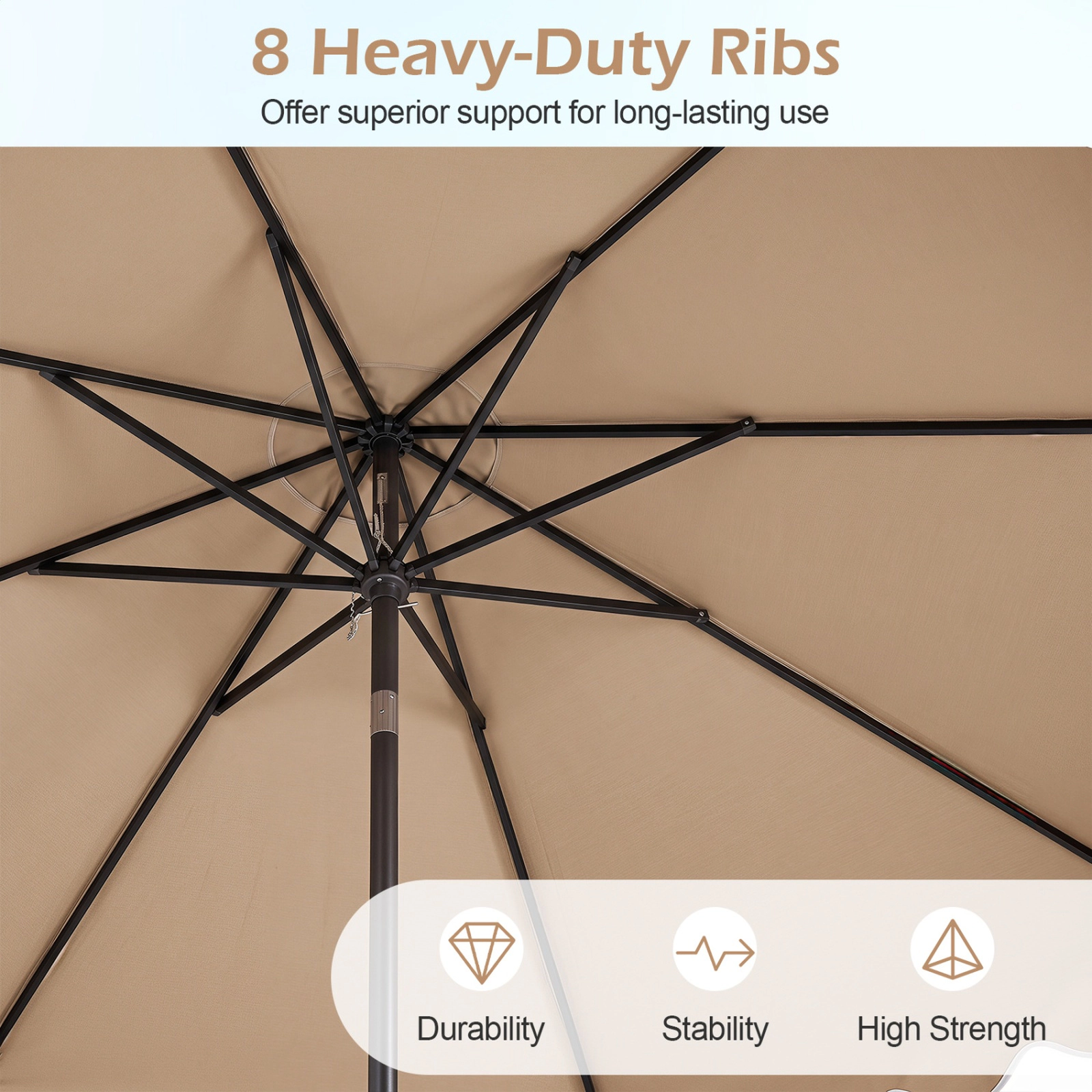 SUGIFT 9 ft Ruffled Patio Umbrella with Crank Handle and 25 Degree Push Button Tilt