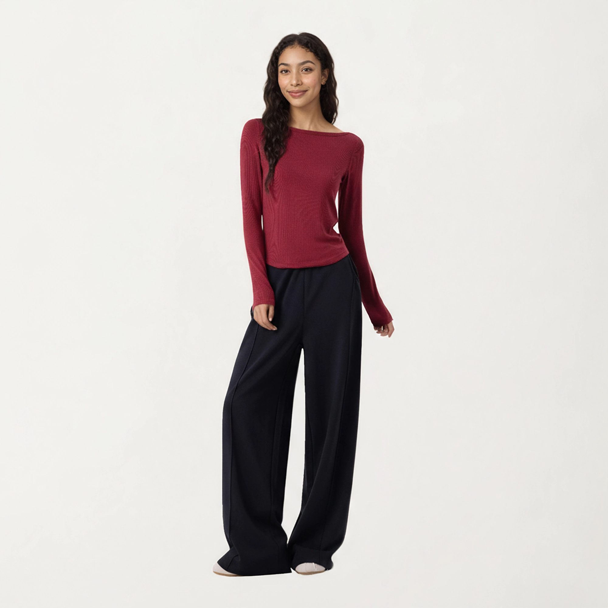 Anna-Kaci Women's Long Sleeve Rib Knit Top with Boat Neckline and Slim Fit Silhouette