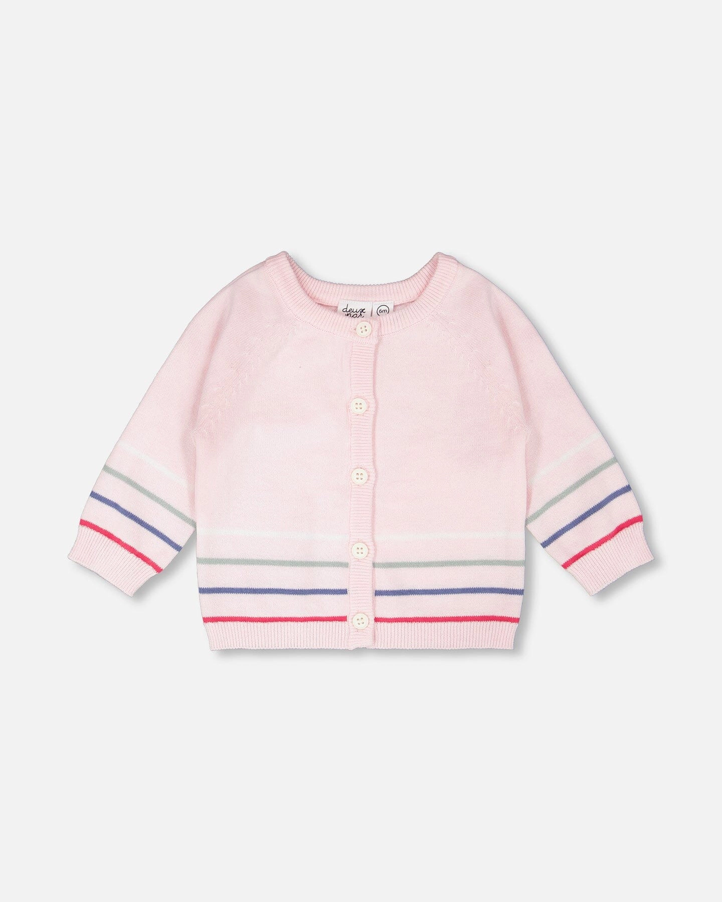 Deux par Girls Cotton Knit Striped Button Front Cardigan