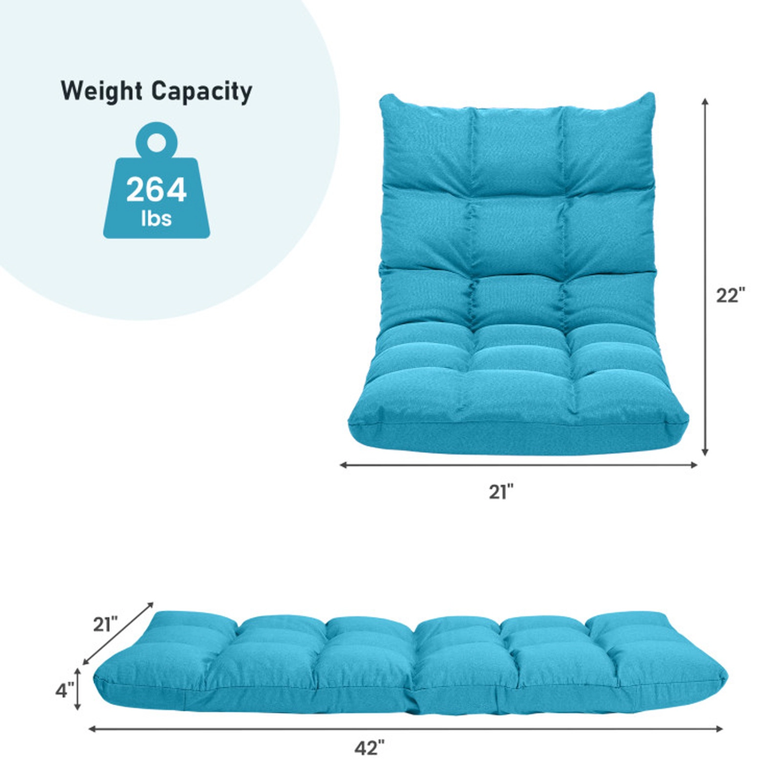 SUGIFT 14-Position Folding Floor Gaming Chair, Adjustable Backrest, 264-Lb Capacity, Light Blue