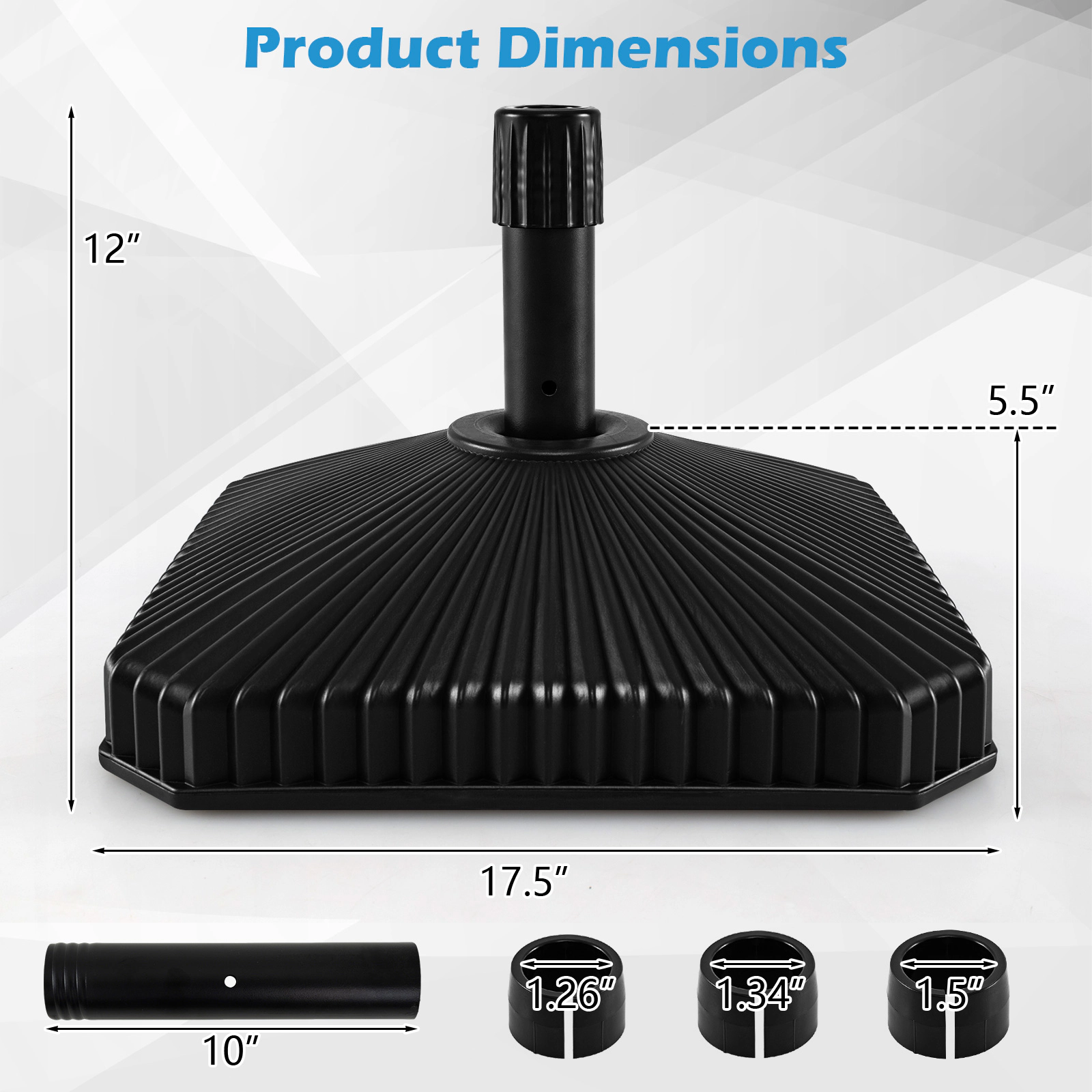 Slickblue HDPE Patio Umbrella Base Stand 44 lb Fill Capacity with Adapters Black