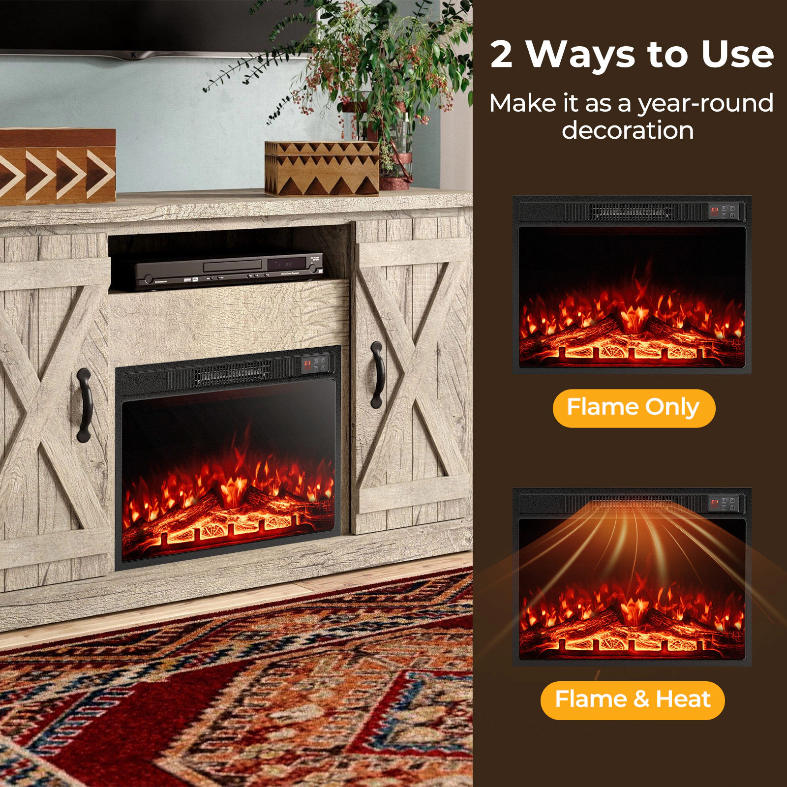 SlickBlue 23 Inch Electric Fireplace Insert with Remote Control, Adjustable Flames